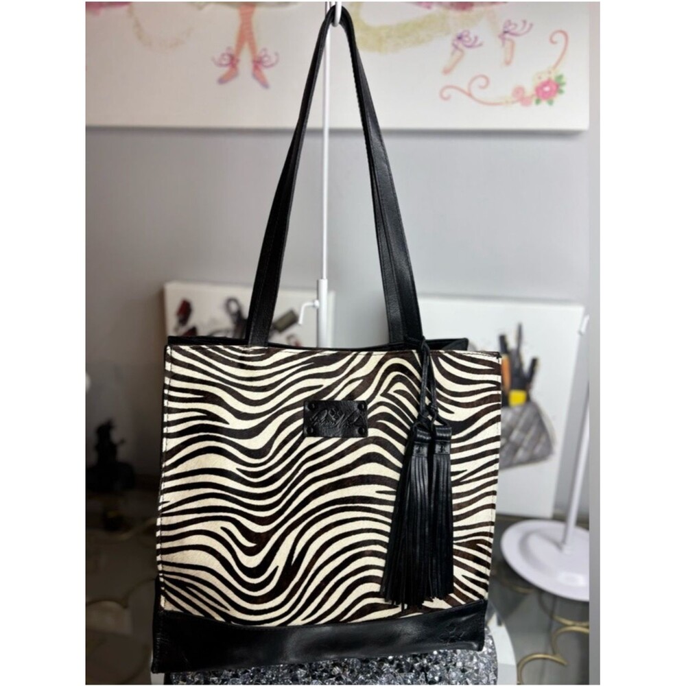 Patricia Nash zebra CALFHAIR Toscano Medium Leather Tote